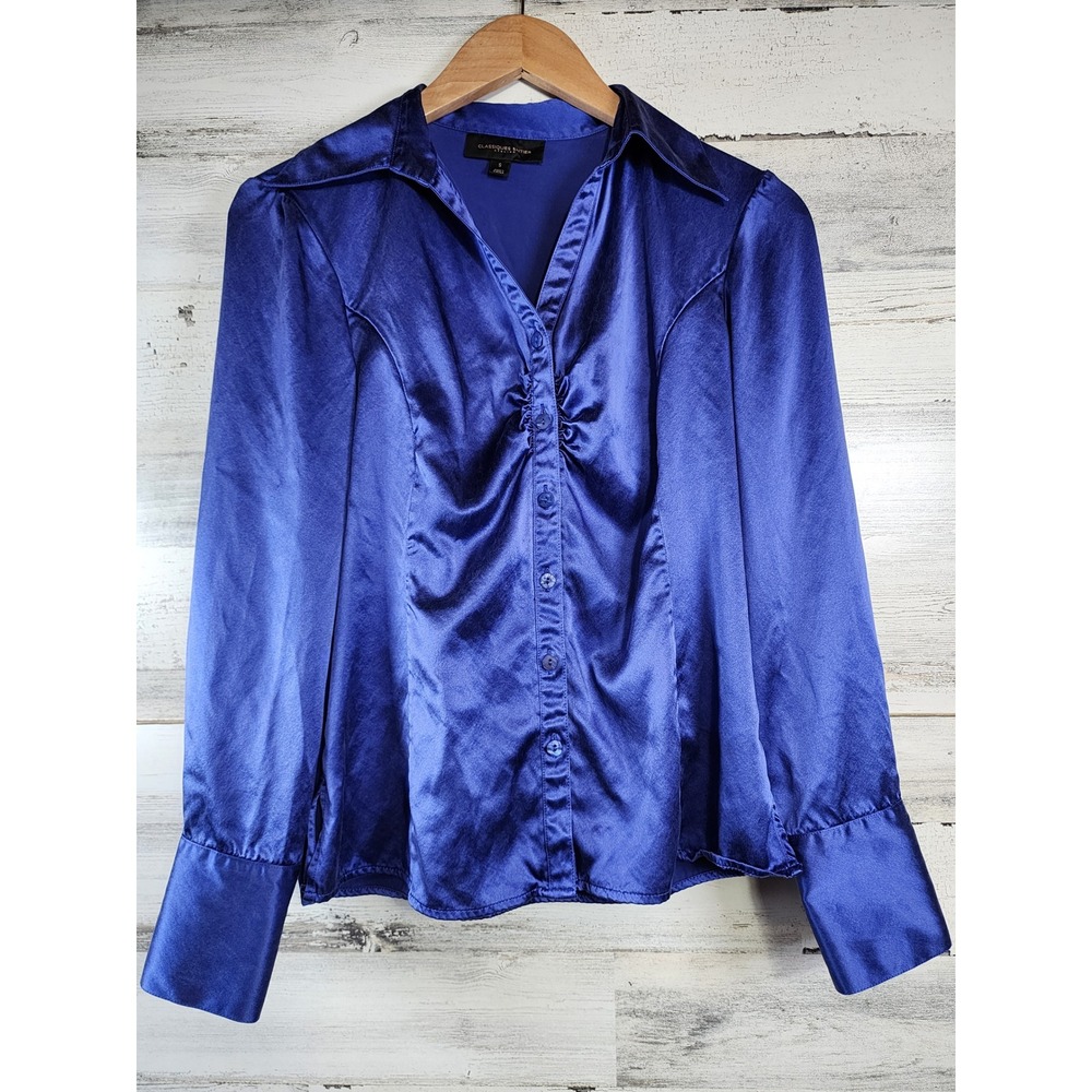 Classiques Entier Atelier Silk Blouse Womens Small Blue Ruched Front